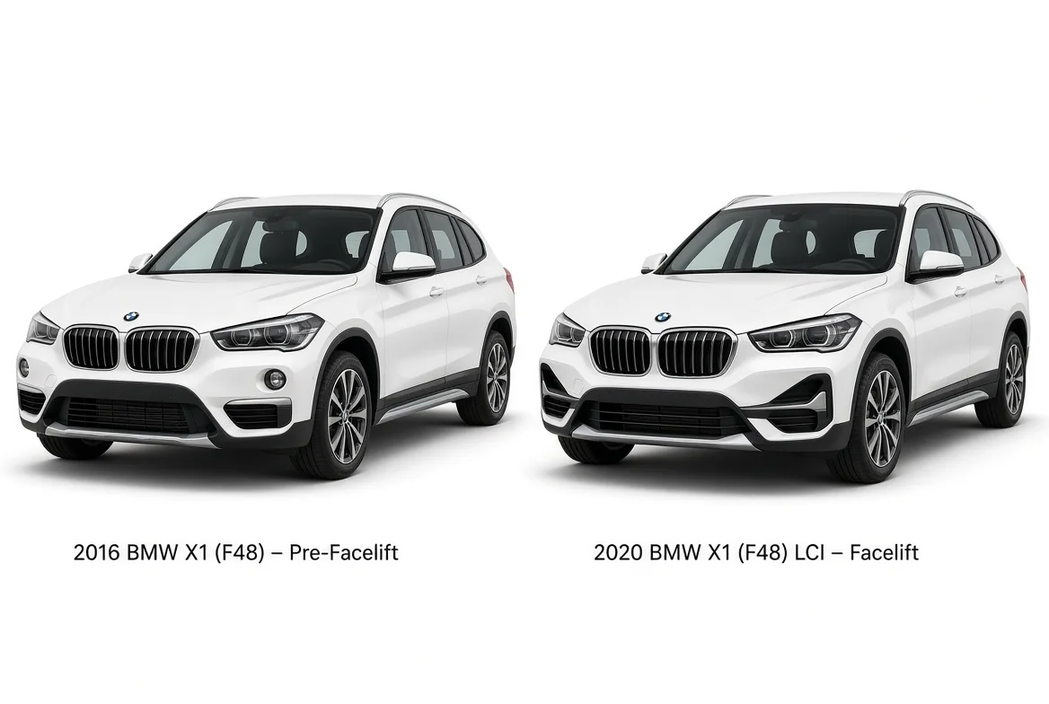 BMW X1 F48 pre-facelift vs 2019 LCI facelift front comparison